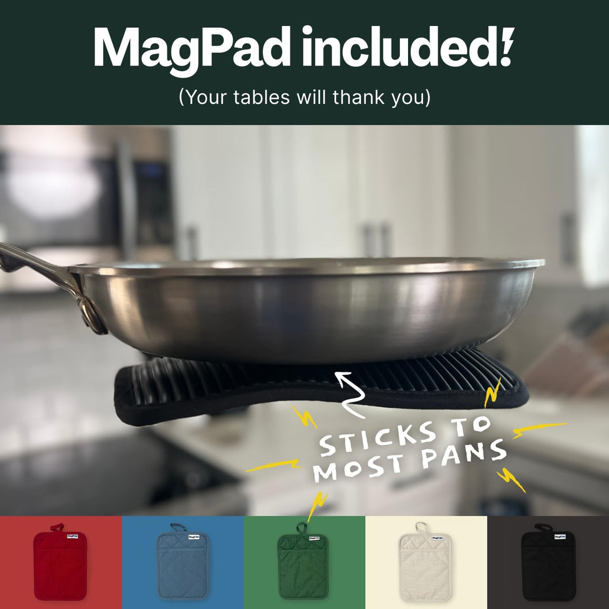 Magnetic Oven Mitts & Pot Holder 3 Pc Set, High Heat Silicone Black – close-up