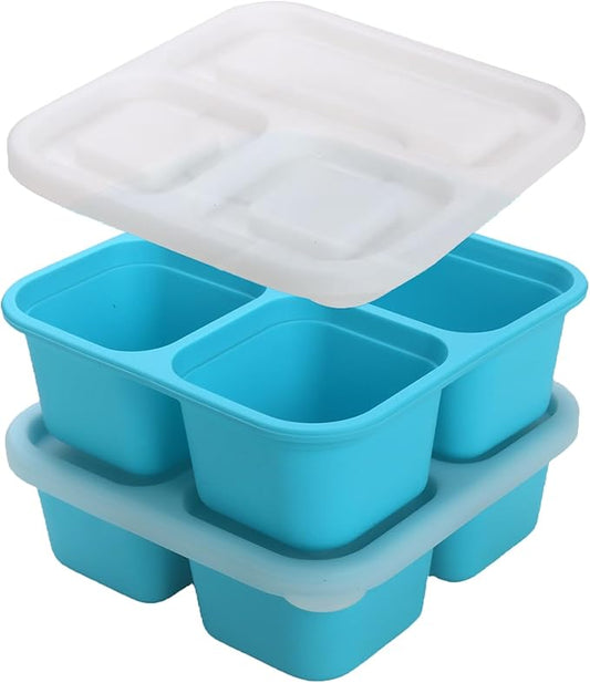 BPA-Free Silicone Freezer Molds, Leak Proof Stackable,1/2-Cup and 1-Cup Portion Control Soup Cubes Freezer Tray with Lids for Meal Prep, Broth, Stews, Leftovers(Blue 2 Pack)