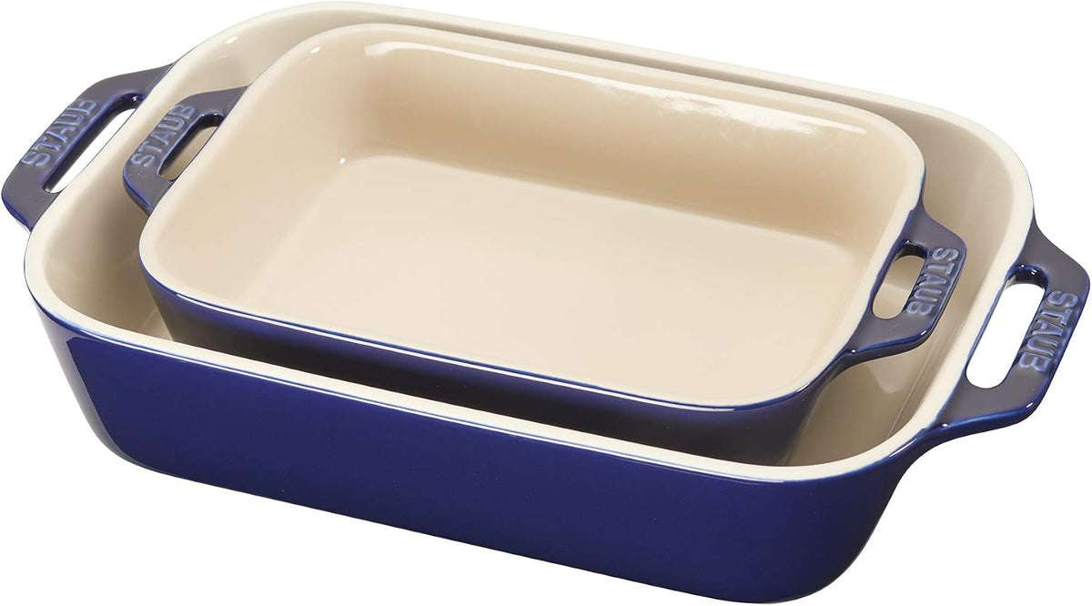 2-Pc Rectangular Ceramic Baking Dish Set, Oven Safe Up To 570°F, Blue