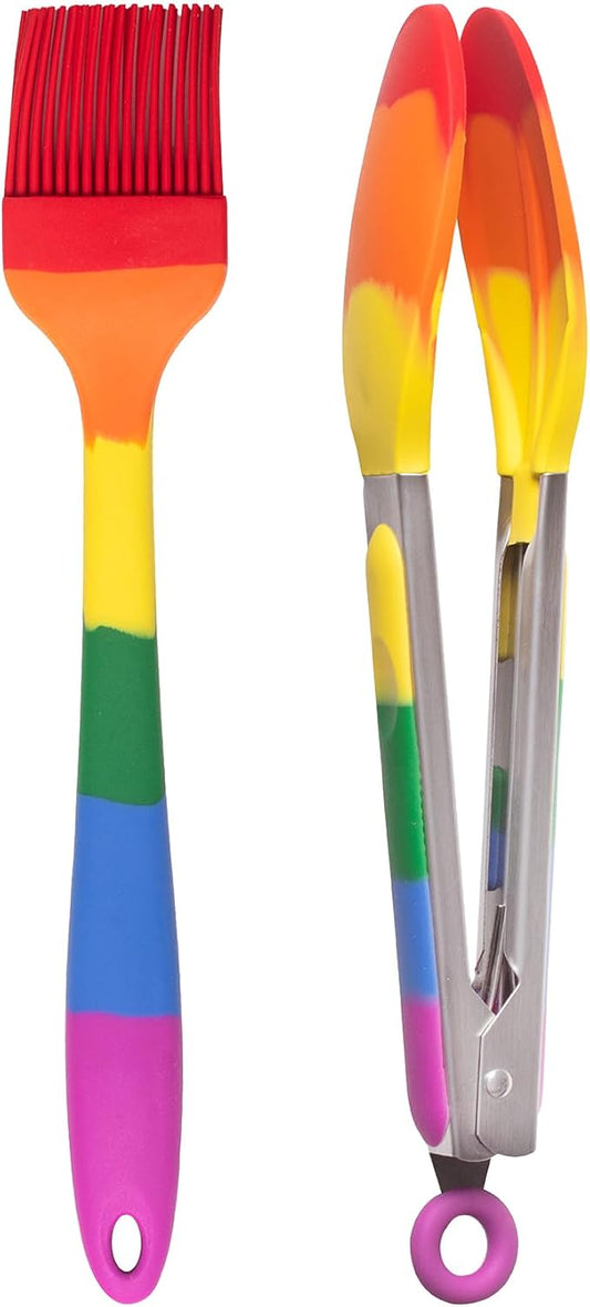 Cooking With Pride Silicone Tools, Non-Stick and Heat-Safe, Includes Pastry Brush and Tongs