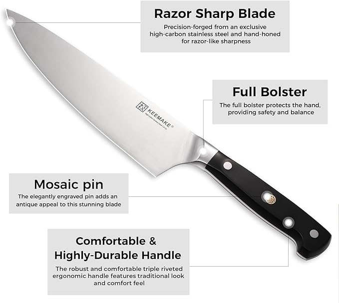 KEEMAKE Kitchen Knife Set, 3PCS Sharp High Carbon Stainless Steel Knives Set for Kitchen with Ergonomic Handle, Chef Knife set Professional Carving Knife Set for Meat Vegetable Fruit