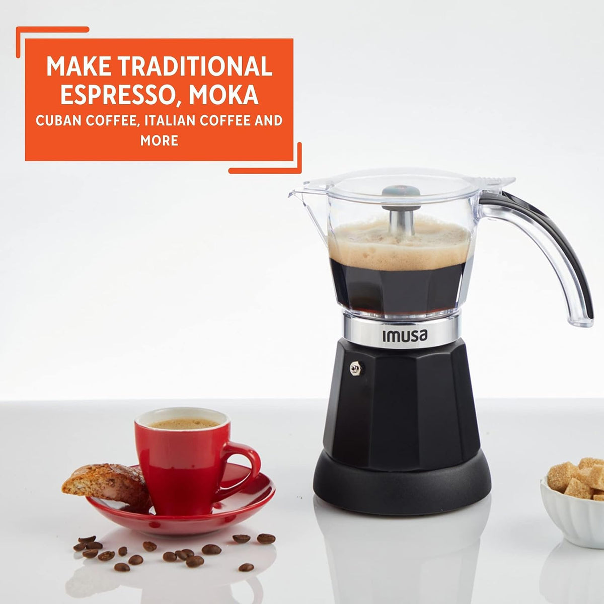 6 or 3 Cup Electric Espresso Maker with Cool-touch Handle, Black – features