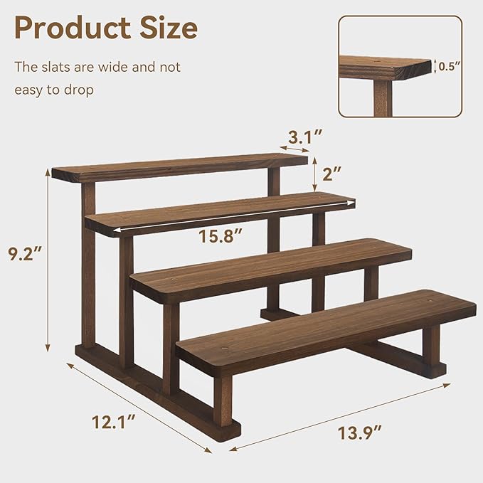 Spice Rack 4 Tier Wooden Tabletop Display Stand, Brown