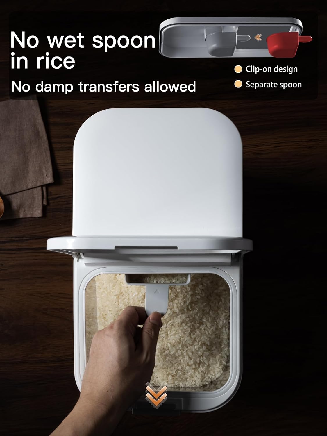20-25 lbs Rice Dispenser with measuring spoon - Rice Container – another angle