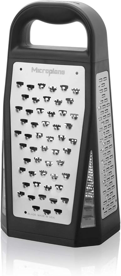 Microplane Elite Five Blade Box Grater with Measuring Cup Base, Five Grating Surfaces Including Fine, Coarse, Double-Sided Ribbon, Ultra-Coarse, and Slicer - Black