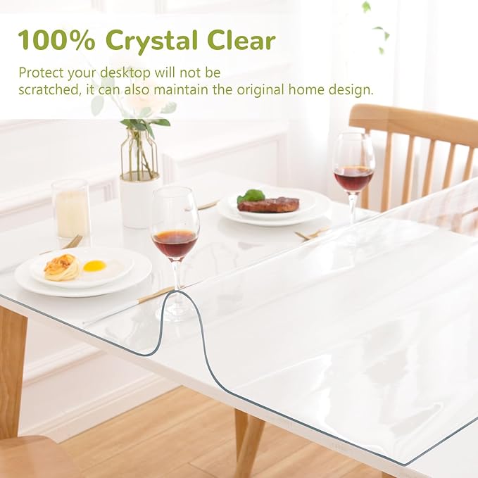 38 x 72 Inch Clear Table Cover Protector, Clear Table Protector for Dining Room Table, 1.5mm Plastic Table Cover, Waterproof Table Pad for Kitchen, Office