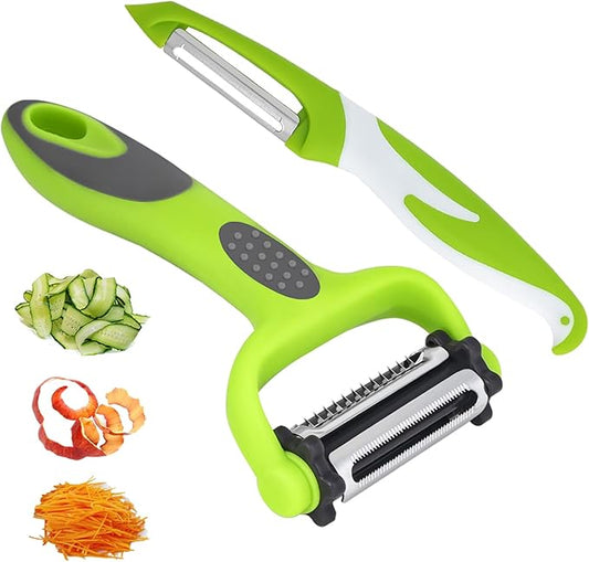 Razor-Sharp 4 In 1 Veggie Peelers For Kitchen Potato Peeler,2PCS I&Y Peeler For Peeling-Slicing-Shredding-Julienning-Excising,Vegetable Peeler With Rotary Stainless Blade& Non-Slip Handle