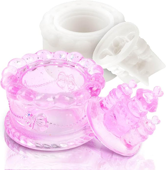 Heart Rose Jar Resin Mold with Lid ，Epoxy Resin Storage Box Casting Molds ，DIY Jewelry Container Silicone Mould (Castle Cake)