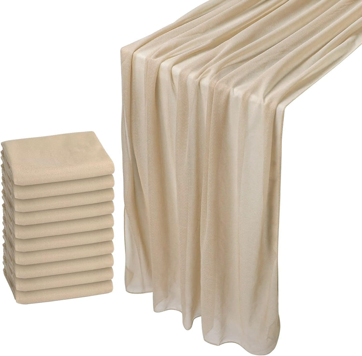 10 Pack Champagne Chiffon Table Runner 30x120 Inches Romantic Sheer Wedding
