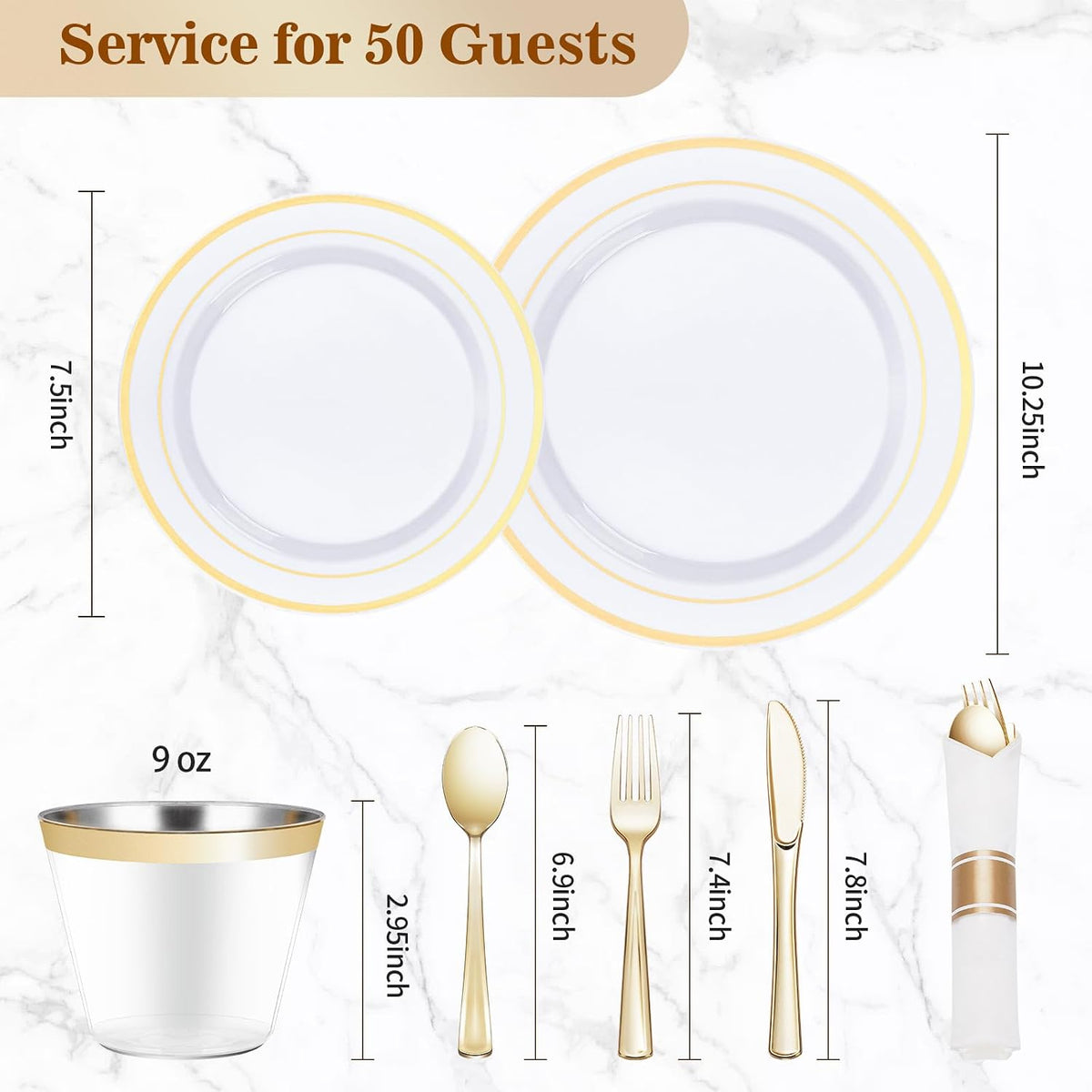 350 Piece Gold Plastic Dinnerware Set for 50 Guests – alternate view