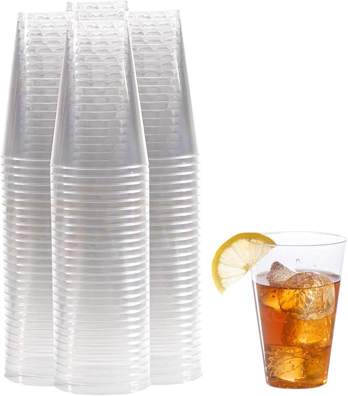 Disposable Plastic Cups 14 oz Clear, 100 Count Stackable
