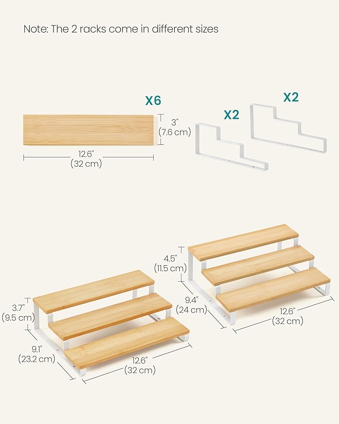 Spice Rack Set of 2 Tiered Display Risers, Natural Beige and Cloud White