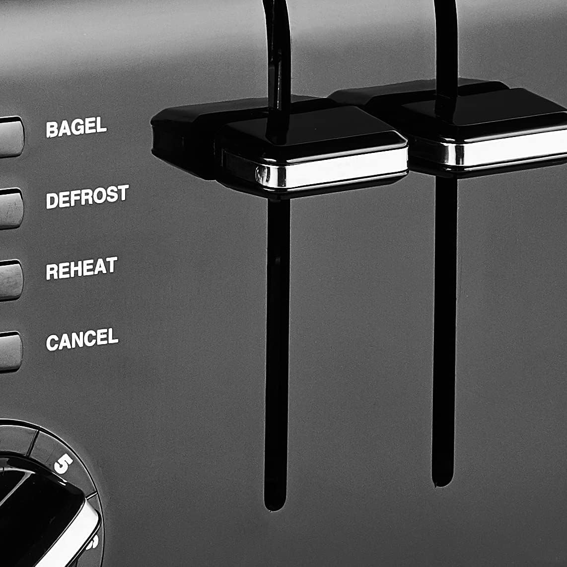 4 Slice Compact Toaster, 1.5" Wide Slots, 7 Setting Dial, Removable Crumb Tray – features