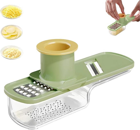 Mini Garlic Slicer Multi-Functional Mandoline Slicer Veggie Garlic Ginger Grinder Vegetable Mandoline Cutter Veggie Shredder with Container (Green)