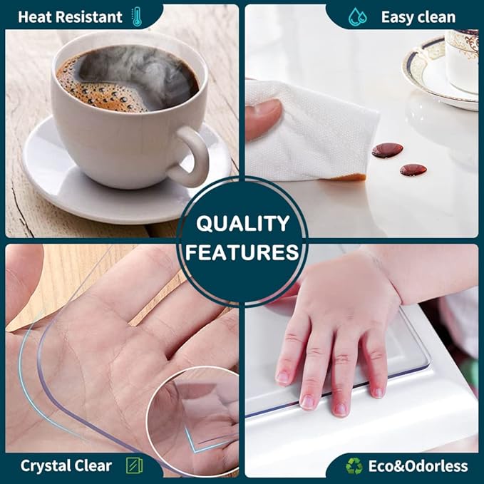 42 X 90 inch Large Clear Plastic Tablecloth Vinyl Rectangle Wood Furniture Wipeable Table Cloth Protector Thick Countertop Protective Cover PVC Desk Dining Glass Tabletop Protection Pad Easy Clean