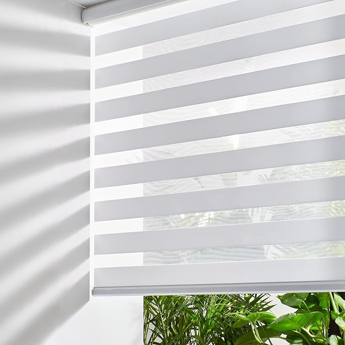 Persilux Cordless Zebra Blinds for Windows, Roller Shades for Windows (34.5" W x 64" H, White) Dual Layer Fabric for Day and Night,Room Darkening Shades for Home, Office, Bedroom and Living Room