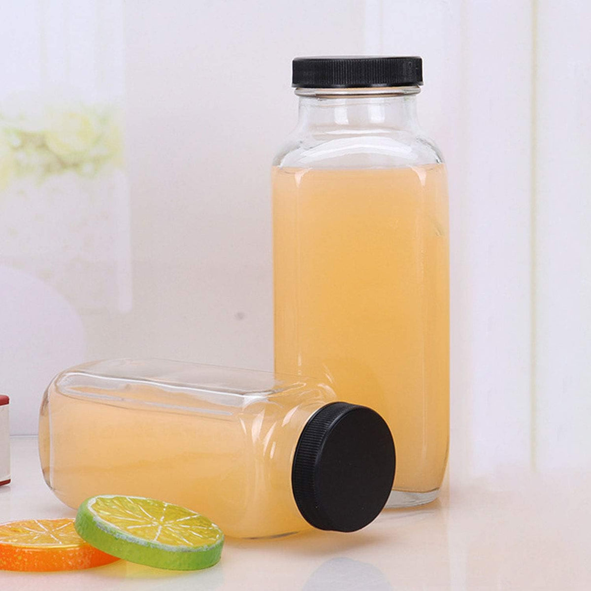 Vintage Water Bottles,Glass Drinking Bottles 16oz,Square Beverage 500ml – alternate view