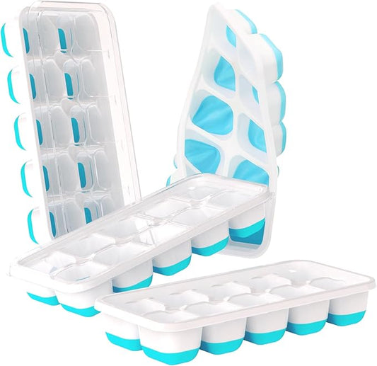 DOQAUS Ice Cube Trays 4 Pack, 40 pcs Silicone Ice Cubes Tray Maker with Spill-Resistant Removable Lid, Easy Release & Pop out, LFGB and BPA Free, Stackable Flexible, for Soup, Food, Cocktail, Coffee