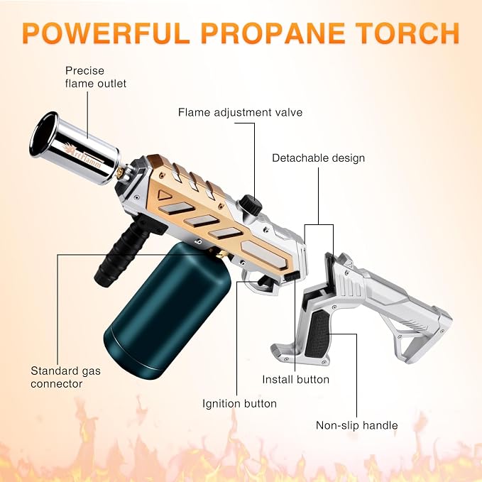 Cooking Torch Propane Gun with Adjustable Flame, Detachable Design