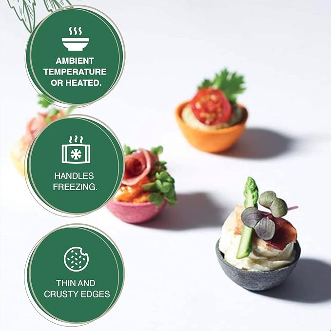 CROC'IN - Fuchsia Mini Tart Shells - Edible Appetizer Or Dessert Cups - Pastry Pans - Artisanal & Vegan Confection - 60 Pieces