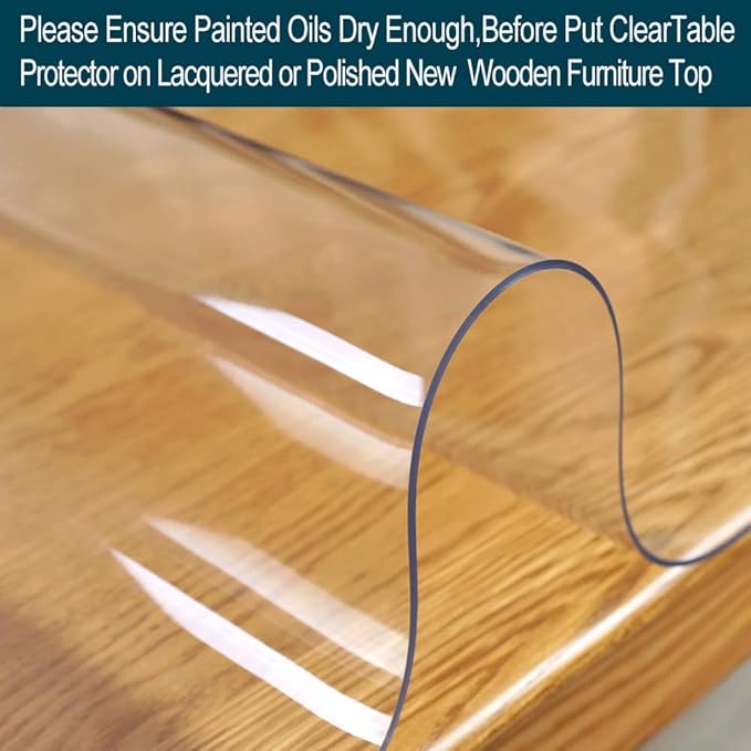 Wadrac Multisize Plastic Clear Table Cover Protector-1.5mm Thick 32x66 inch Clear Chair Mat Anti Scratch Non-Slip Waterproof Desk Cover Mat for Hardwood Floor Dining Room Coffee Table Standing Desk