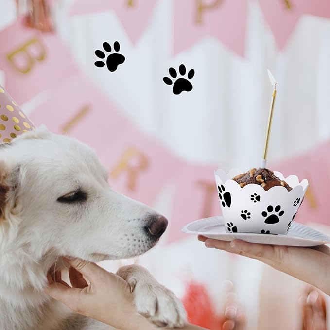 Baking Cups, 100 Count Dog Paw Print Cupcake Liners in Black and White