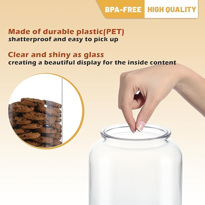 Food Storage Canister, 1 Gallon Clear Plastic with Airtight Lid, 2 Pack