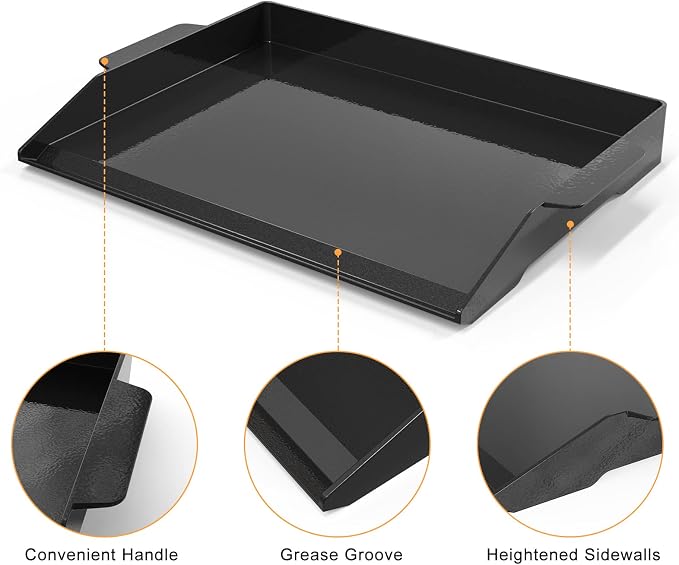 Griddle Plate, 23 x 16 Inch Enamelled Cast Iron Flat Top in Black