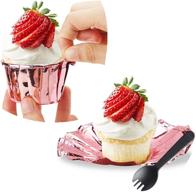 Baking Cups with Dome Lids, Mini Foil Liners, 100 Count, Rose Gold