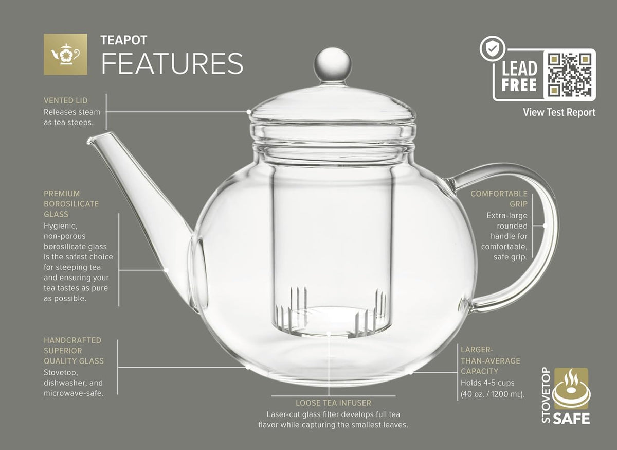 Stovetop & Microwave Safe Glass Teapot with Removable Loose Tea Glass Infuser – alternate view
