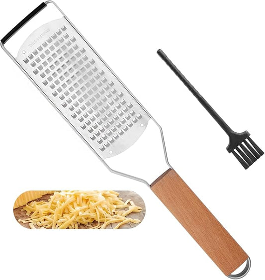 Professional Cheese Graters for Kitchen Stainless Steel Handheld,Durable Rust-Proof Metal Lemon Zester Grater With Wood Handle for Cheese,Chocolate,Spices,Kitchen Gadgets (Square Hole)