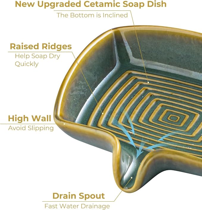 Soap Dish Ceramic Self-Draining Rectangular, Blue and Green