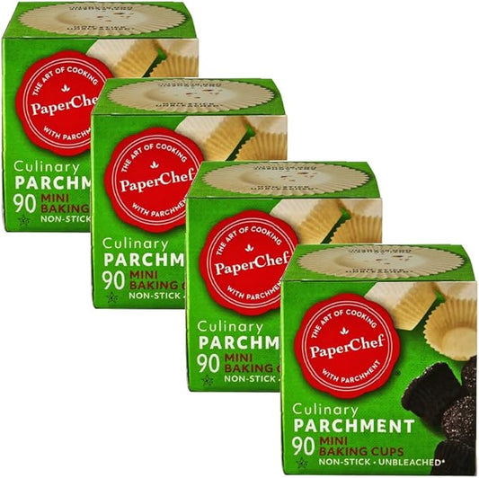 PaperChef – Mini Parchment Baking Cups – Easy Release, Non-Stick, Unbleached & Compostable – Perfect for Mini Muffins & Cupcakes – 90 Count - 4 Pack