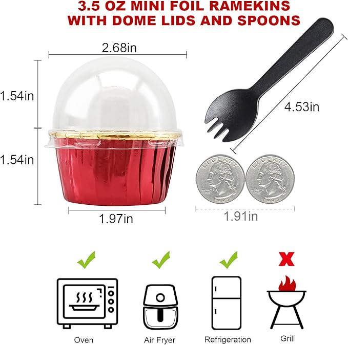 Baking Cups with Dome Lids, 100 Count Red Foil Mini Cupcake Liners
