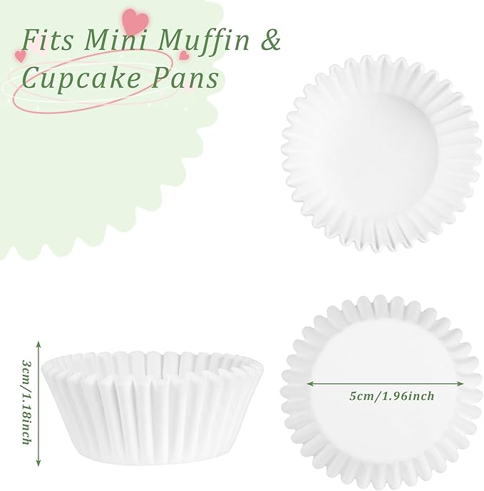 Baking Cups: 2 Inch Mini Cupcake Liners, 1000 Count in White