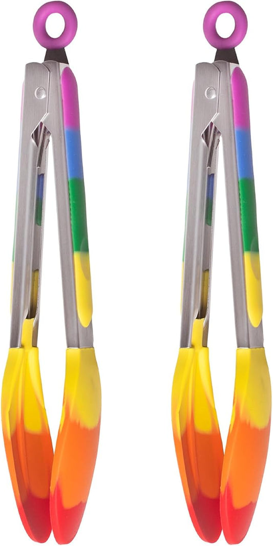 Cooking With Pride Non-Stick Spring-Action Locking Tongs, Heat-Safe Silicone With Zinc-Plated Iron, 10.25-Inch, Set of 2