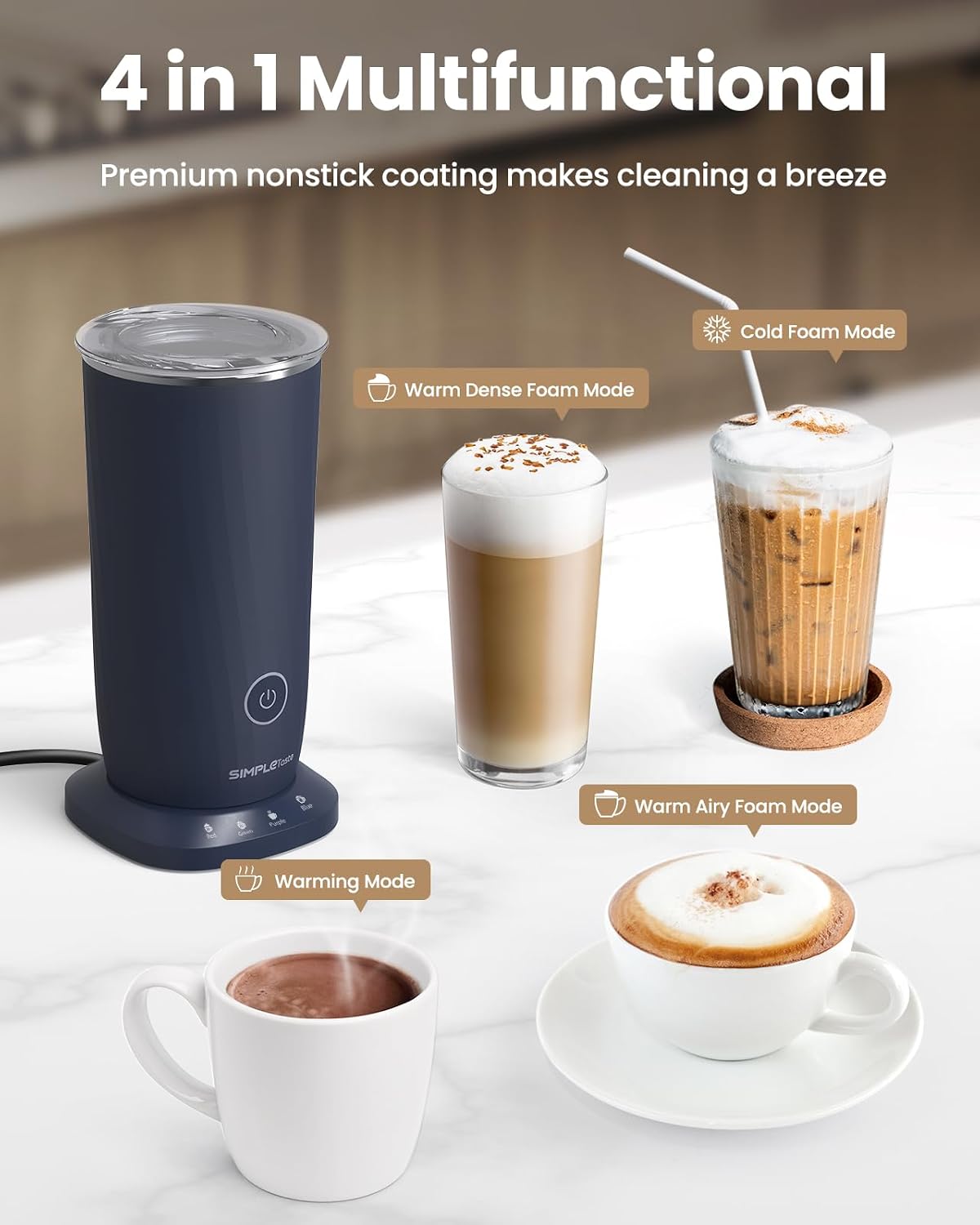 Milk Frother, 4-in-1 Electric Automatic Milk Steamer, Dark Blue – alternate view
