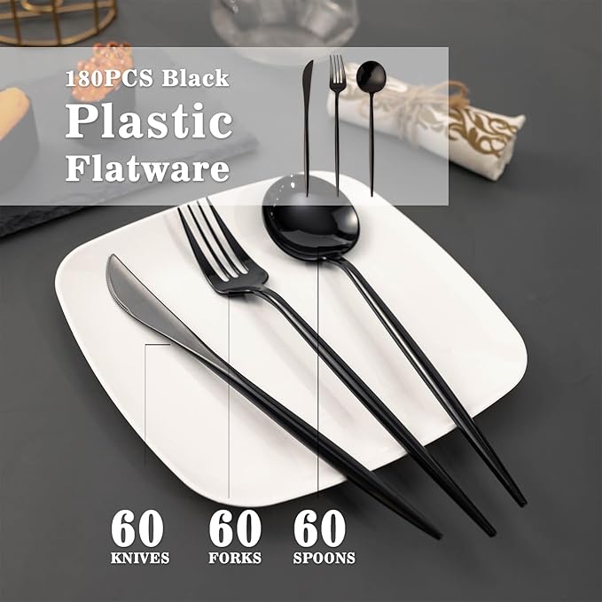 Forks Black Heavy Duty Disposable Silverware Set, 180 Pieces