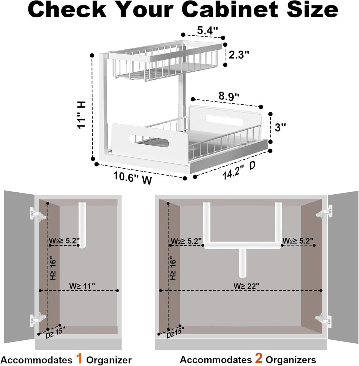 Under Sink Organizer, L-Shaped 2 Tier Pull Out Cabinet Organizer – detail