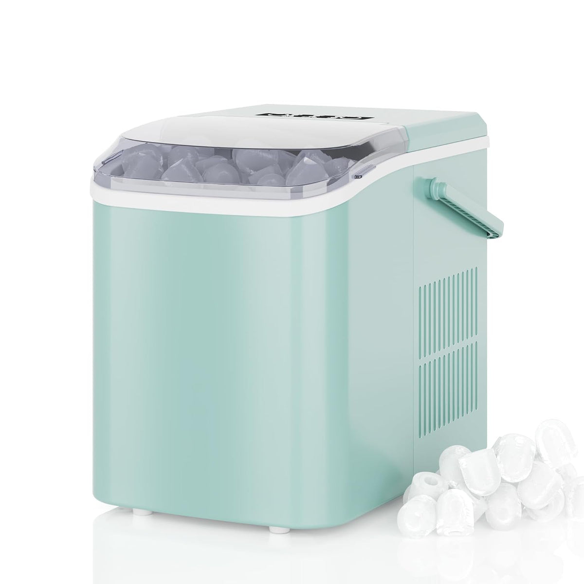 Countertop Ice Maker with Handle, 26lbs/24H, Makes 9 Bullet Cubes in 6 Mins