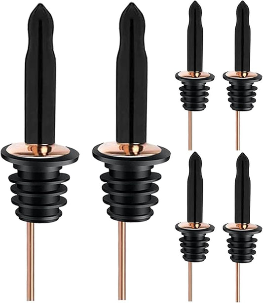 Pafusen 6 Pack Liquor Bottle Pourers, Liquor Pour Spout for Liquor Bottles, Stainless Steel Olive oil Dispenser Spout, Alcohol Pourer Dust Caps Long Covers, Rose Gold