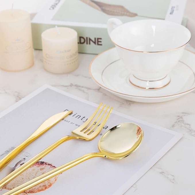 Forks, Gold Plastic Disposable Silverware Set, 150 Count