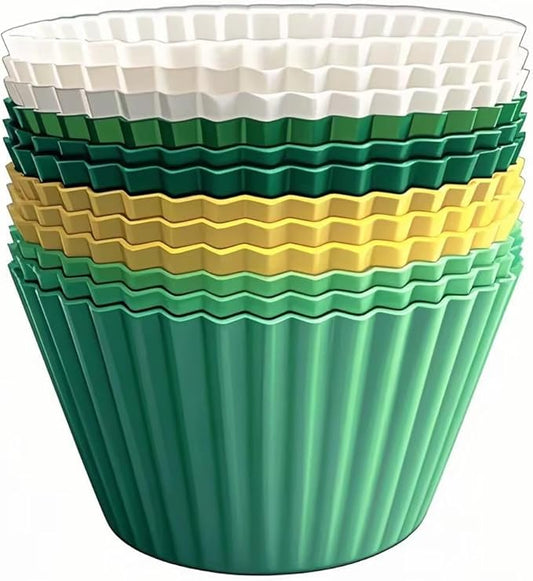 Silicone Muffin Baking Cups 12 Pack Reusable Cupcake Liners Non-stick Cake Molds, BPA Free, Dishwasher Safe