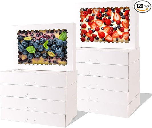 8 Pcs Cookie Boxes,14x10x2.5 Inch Large Bakery Boxes with Window for Pies Chocolate Strawberries Muffins Donuts Pastry Dessert Christmas(Brown) (White, 14 * 10 * 2.5inch/8pcs)