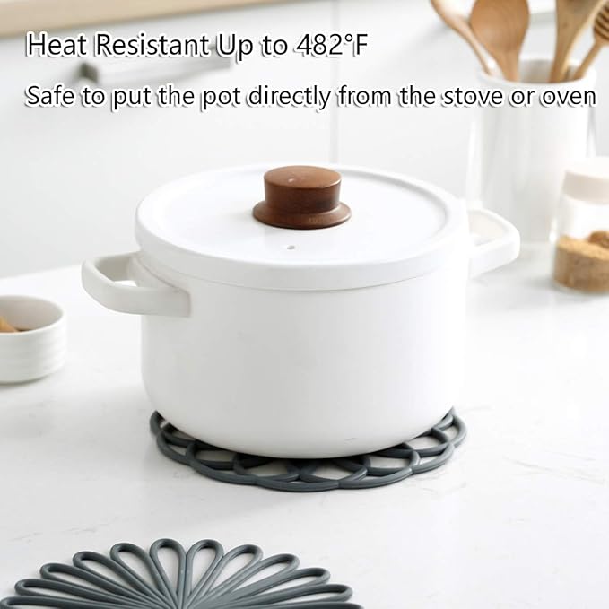 Set of 3 Silicone Trivet Mat - Hot Pot Holder Hot Pads for Table & Countertop - Trivet for Hot Dishes - Non-Slip & Heat Resistant Modern Kitchen Hot Pads for Pots & Pans, Lime Green