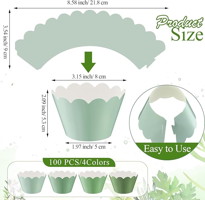 Baking Cups 100 Count Sage Green Cardboard Cupcake Liners