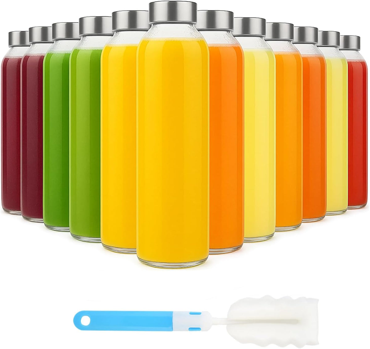 [12 Pack] 18 oz Glass Water Bottles with Lids, Juice Bottles, Clear glass juice