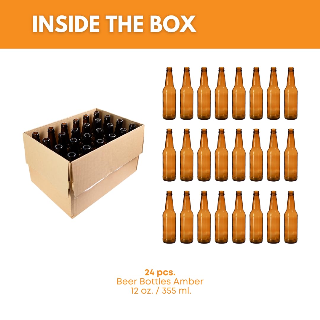 Amber Beer Bottles 12oz (Pack of 24) | Longneck Glass Beer Bottles with Pry-off – detail