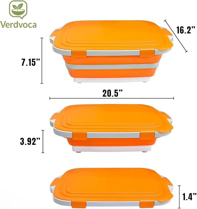 Cutting Board Prep Tub, Collapsible, 30L and 16L Orange Set