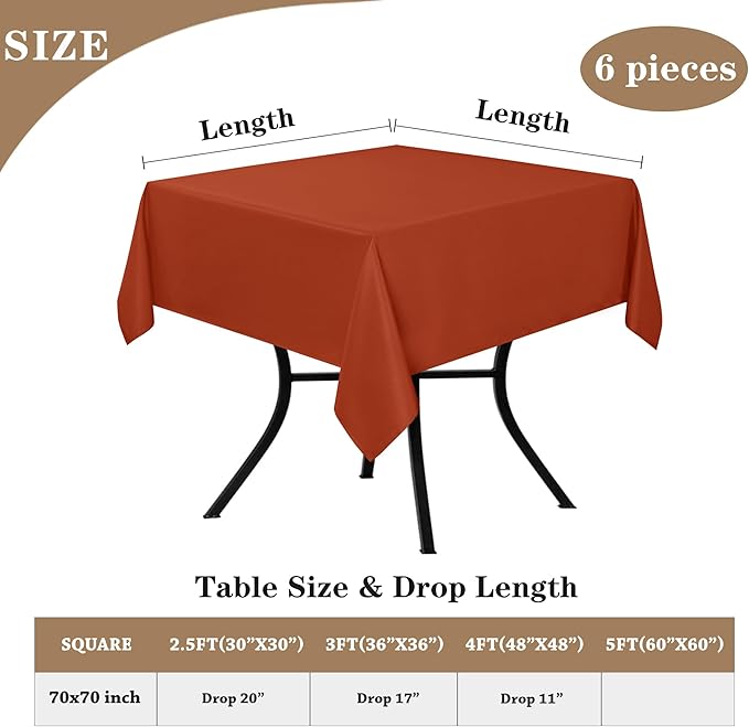 Tablecloths, Square Rust Polyester, 70 x 70 Inch